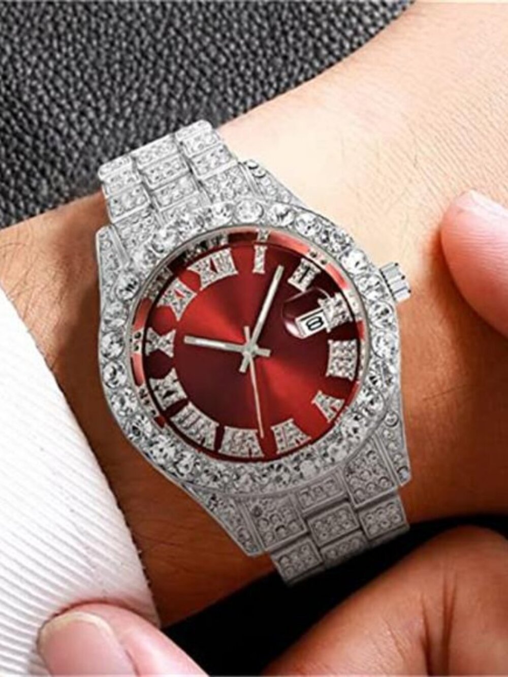 Unisex Luxury Iced Out Watch Mens Diamond Watches Roman Numerals - Picture 5 of 5